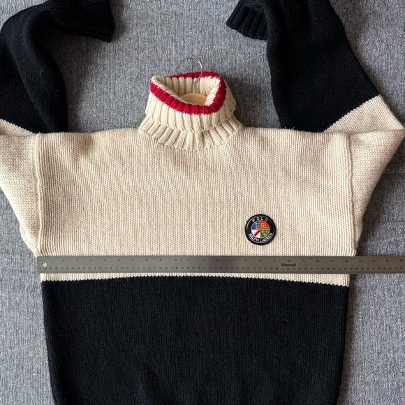 Vintage Polo Ralph Lauren Colorblock Cookie Patch 100% Wool Ski Sweater Men’s M - Picture 8 of 9